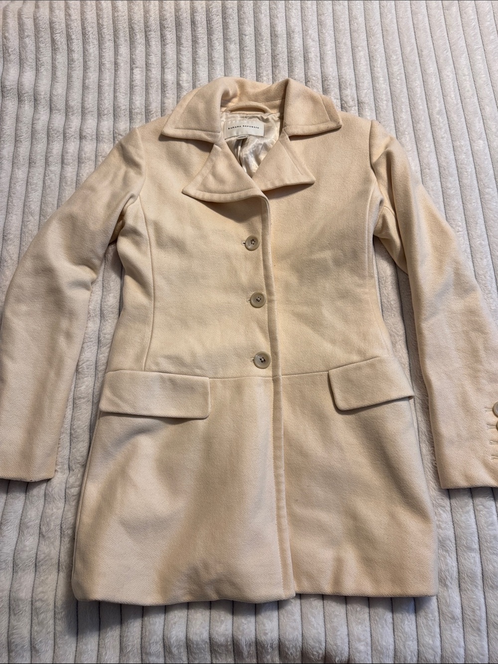 Banana Republic Cream Wool-Blend Single-Breasted Pea Coat